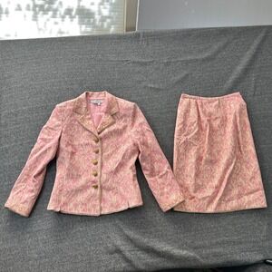 Kay Unger New York Pink Gold Textured Sequin Blazer Skirt Suit Set Women Size 10